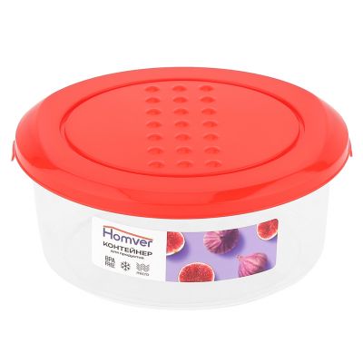 "Асти" Контейнер для продуктов пластмассовый 0,5л, д13см, h5,3см, круглый, красный, подходит для СВЧ (Россия)