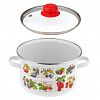 1RD181S - "Вкус лета" Кастрюля эмалированная 3л, д20см, h12,5см, цилиндрическая форма, металлическая крышка с пластмассовой ручкой-кнопкой, ободок из нержавеющей стали, белый (Россия)