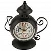N1933 - Часы настольные интерьерные "Чайник" 13,5х8х16см, мягкий ход, циферблат с рисунком, бежевый; цифры арабские, черный; выпуклое стекло; элементы металл, корпус пластик, черный матовый; в коробке (Китай)