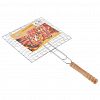 KD19-065 - Решетка для гриля из нержавеющей стали 23х21х3см, общая длина 44,5см, круглая деревянная ручка, "Малая" (Китай)