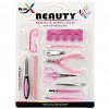 X-21 - Педикюрный набор 15 предметов: кусачки-книпсер; пилка металлическая; пилка двусторонняя наждачная - 5 штук; триммер; пушер-лопатка для кутикулы - 2 штуки; ножницы; кусачки-щипчики; пинцет; щетка для ногтей; разделитель для пальцев, цвета в ассортимен