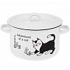 01-1612/4-Коты - "Коты" Кастрюля эмалированная 3л, цилиндрическая форма, металлическая крышка, белый (Россия)