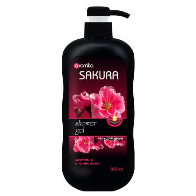 Гель для душа "Aromika" 0,8л, 9х6,6х23см, сакура (Казахстан)
