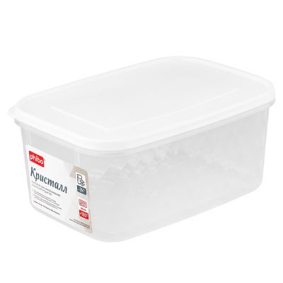 Контейнер для заморозки и хранения продуктов пластмассовый "Кристалл" 1,3л, 18х12,5х8см, белый, Phibo (Россия)