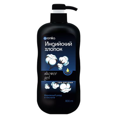 Гель для душа "Aromika" 0,8л, 9х6,6х23см, индийский хлопок (Казахстан)