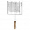 KD19-065 - Решетка для гриля из нержавеющей стали 23х21х3см, общая длина 44,5см, круглая деревянная ручка, "Малая" (Китай)