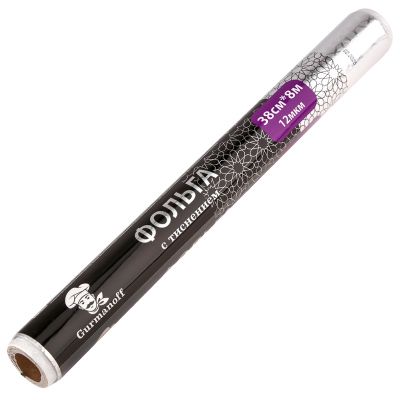 Фольга алюминиевая пищевая, ширина 38см, 8м, 12мкм, с тиснением, "Gurmanoff" (Россия)