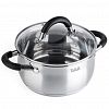 TR-11044 - Кастрюля из нержавеющей стали "Шелборн" 2,2л, д18см, h9см, s0,6мм, дно s2,8мм, стеклянная жаропрочная крышка, стальной обод, пароотвод, силиконовые вставки черного цвета, капсулированное дно, полировка внешняя - матовая, внутренняя - зеркальная, мерн