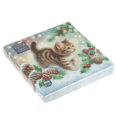 Салфетки бумажные "Bouquet Home Collection Classic" 33х33см, 3-х слойные, 20 штук в упаковке, 100% целлюлоза, "Любопытный котенок" (Россия)