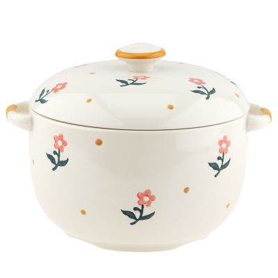 Супница фарфоровая "Цветение" 2,1л, д18,5см, h11,5см, общая h16см, с крышкой, 2 ручки, с деколью, молочный, в коробке (Китай) Возможны мятые коробки.