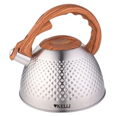 Чайник из нержавеющей стали "Kelli" 3л, со свистком, 3-слойное капсульное дно, силиконовая ручка (Китай) Подходит для всех видов плит.