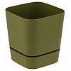 5PL0765 - Горшок для цветов пластмассовый "Квадрат-Гранд," 12,6л, 25,5х25,5х27см, с поддоном, папоротник (Россия)