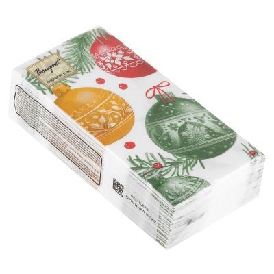 Салфетки бумажные "Bouquet Original de Luxe" 33х33см, 2-х слойные, 20 штук в упаковке, 100% целлюлоза, "Новогодние украшения" (Россия)