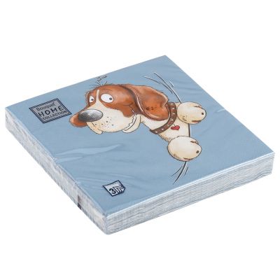 Салфетки бумажные "Bouquet Home Collection" 33х33см, 3-х слойные, 20 штук в упаковке, 100% целлюлоза, "Весёлая собачка" (Россия)