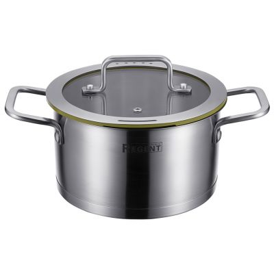 Кастрюля из нержавеющей стали "Linea PALERMO" 1,8л, д16см, h9см, s0,6мм, дно s15мм, трехслойное капсулированное дно, стеклянная крышка-дуршлаг с силиконовым ободком, два режима слива воды, ручка из нержавеющей стали, цветная коробка, "Regent" (Китай)