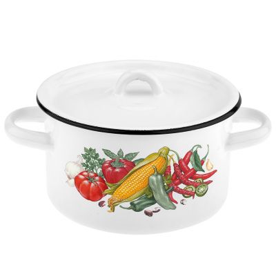 НЕСОРТ 101227 "Кукуруза" Кастрюля эмалированная 1,5л, д15см, h9см, цилиндрическая форма, металлическая крышка, цвета микс (Россия) Скол на ручке. Товар возврату и обмену не подлежит.