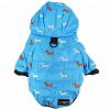 6085 - "Пэт тойс (Pet toys)" Одежда для собаки "Куртка" с капюшоном, с метал. кольцом, с принтом, на кнопках, р-р S, длина спинки 18см/обхват груди 30см/обхват шеи 26см, цвет-голубой, плащевка/синтепон/флис (100% полиэстер) (Китай)