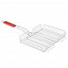 BQ-628 - Решетка для гриля из нержавеющей стали 30,5х24х4,5см, общая длина 59см, ручка с деревянной вставкой, высокий борт (Китай)