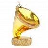 ФУП4-2571 - Елочная игрушка фигурка стеклянная "Граммофон золотой" h11,5см, ручная художественная роспись, подарочная упаковка (Россия)