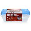 40402 - Контейнер для продуктов пластмассовый "Трио" 1,3л, 23х15х5см, набор 3шт, синий, подходит для СВЧ (Россия)