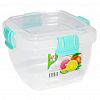 06334 - Контейнер для продуктов пластмассовый 0,9л, 14х14х10см, герметичный, силиконовый уплотнитель, 4 защелки (Россия)