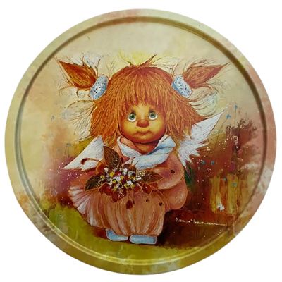 Поднос металлический "Ангел душевного тепла" д20см, круглый, (тарелка) (Беларусь)