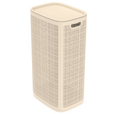 Корзина для белья пластмассовая "Лен" 100л, 43х32,1х80см, сборная, с крышкой, полипропилен, слоновая кость (Россия)