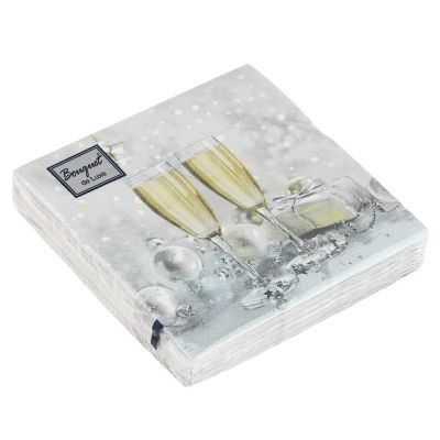 Салфетки бумажные "Bouquet de Luxe" 24х24см, 3-х слойные, 25 штук в упаковке, 100% целлюлоза, "Брызги шампанского" (Россия)