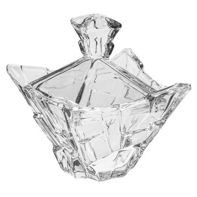 Конфетница стеклянная "Айсберг" 200мл, 10,3х10,3х7,5см, общая h12см, основание 5,4х5,4см, с крышкой, в коробке (Китай)