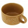 DZP7451C - "Зайка моя" Кружка фарфоровая 350мл, д10см, h6,2см, с крышкой-блюдцем h2см, общая h7,5см, отводка, фактурный декор, горчичный, в коробке (Китай)