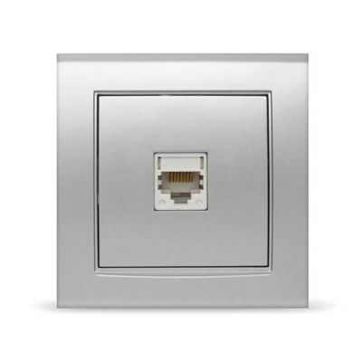 Розетка компьютерная одноместная "Бриллиант", скрытая установка, 1А, RJ45, еврослот, серебро (Китай)