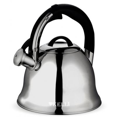 Чайник из нержавеющей стали "Kelli" 3л, со свистком, капсульное дно, зеркальная полировка, пластиковая ручка (Китай) Подходит для всех видов плит.