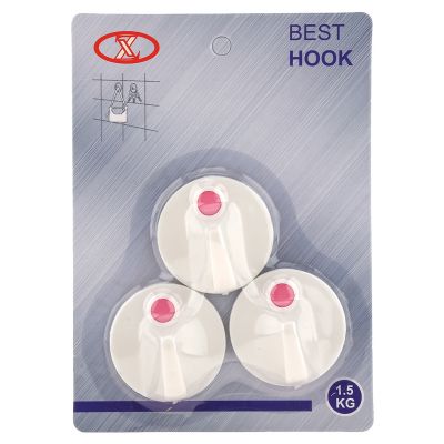 Крючок на липучке "Точка" 3 штуки д5см, h2,5см, пластик, нагрузка до 1,5кг, цвета микс, в блистере (Китай)