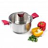 TR-17287 - Кастрюля из нержавеющей стали "Грейси" 3л, д20см, h12см, s0,5мм, дно s4мм, стеклянная жаропрочная крышка, стальной обод, пароотвод, капсулированное дно, полировка внешняя - матовая, внутренняя - матовая, мерная шкала, бакелитовые ненагревающиеся ручк