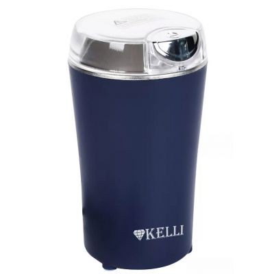 Кофемолка электрическая "Kelli", пластмассовый корпус, ножи из нержавеющей стали, рассчитана на 85г кофе за раз, отсек для хранения шнура, противоскользящие ножки, мощность 220-240 В 50-60 Гц 300 Вт, 10,5х10,5х18см, синий (Китай)