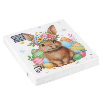 Салфетки бумажные "Bouquet Home Collection Classic" 33х33см, 3-х слойные, 20 штук в упаковке, 100% целлюлоза, "Кролик в цветочном венке" (Россия)