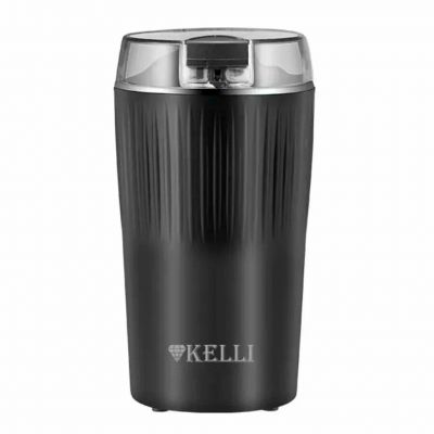 Кофемолка электрическая "Kelli", пластмассовый корпус, ножи из нержавеющей стали, рассчитана на 85г кофе за раз, отсек для хранения шнура, противоскользящие ножки, мощность 220-240 В 50-60 Гц 300 Вт, черный (Китай)