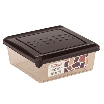 "Асти" Контейнер для продуктов пластмассовый 0,5л, 12,4х12,4х5см, квадратный, темно-коричневый, подходит для СВЧ, (Россия)