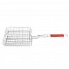 BQ-628 - Решетка для гриля из нержавеющей стали 30,5х24х4,5см, общая длина 59см, ручка с деревянной вставкой, высокий борт (Китай)