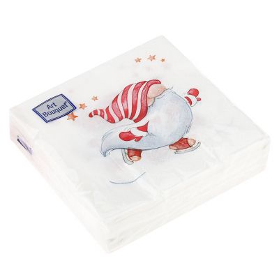 Салфетки бумажные "Art Bouquet" 20х20см, 2-х слойные, 30 штук в упаковке, 100% целлюлоза, "Веселый человечек" (Россия)