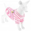 6050 - "Пэт тойс (Pet toys)" Одежда для собаки "Толстовка на меху" "Полосатик" с принтом, р-р L, длина спинки 34см/обхват груди 42см/обхват шеи 28см, цвет-розово-белый, искусственный мех (100% полиэстер) (Китай)