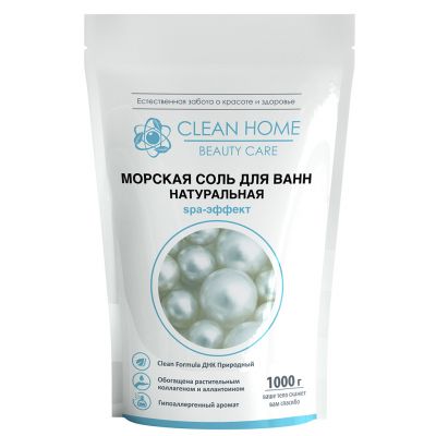 Соль для ванн 1кг, натуральная, морская, пакет 17,5х8х26см, "Clean Home Beauty Care" (Россия) 