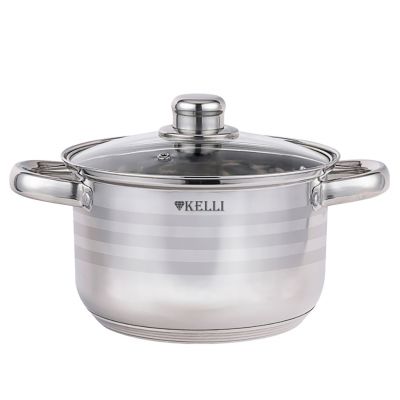 Кастрюля из нержавеющей стали "Kelli" 2л, д16см, h11см капсульное дно, зеркальная и матовая полировка стеклянная крышка с паровыпуском, термостойкая клепаная ручка (Китай) Подходит для всех видов плит.