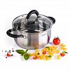 TR-11044 - Кастрюля из нержавеющей стали "Шелборн" 2,2л, д18см, h9см, s0,6мм, дно s2,8мм, стеклянная жаропрочная крышка, стальной обод, пароотвод, силиконовые вставки черного цвета, капсулированное дно, полировка внешняя - матовая, внутренняя - зеркальная, мерн