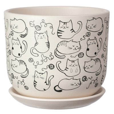 НЕСОРТ 88249 Горшок для цветов керамический "Коты" 2,9л, д19см, h15,6см, форма бук-3, с поддоном, цвета микс (Россия) Пятно желтое, загрязнения. Товар возврату и обмену не подлежит.