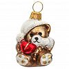 ФУП-1828/19 - Елочная игрушка фигурка стеклянная "Медвежонок с сердечком мини" h5см, ручная художественная роспись, подарочная упаковка (Россия)