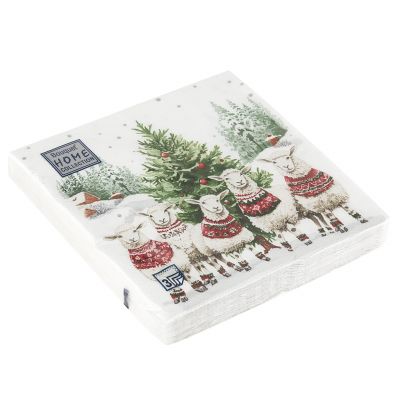 Салфетки бумажные "Bouquet Home Collection Classic" 33х33см, 3-х слойные, 20 штук в упаковке, 100% целлюлоза, "Овечки у елочки" (Россия)