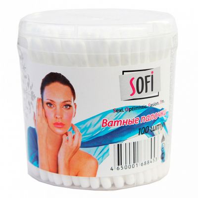 Ватные палочки "Sofi" 100шт, пластмассовый стакан (Россия)