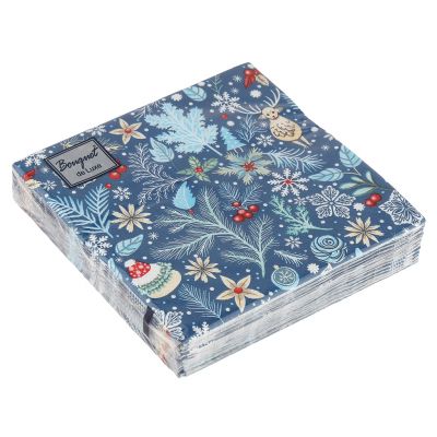 Салфетки бумажные "Bouquet de Luxe" 24х24см, 3-х слойные, 25 штук в упаковке, 100% целлюлоза, "Зимний орнамент" (Россия)
