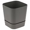 5PL0756 - Горшок для цветов пластмассовый "Квадрат-Гранд," 5,5л, 19х19х20,5см, с поддоном, серый-муссон (Россия)